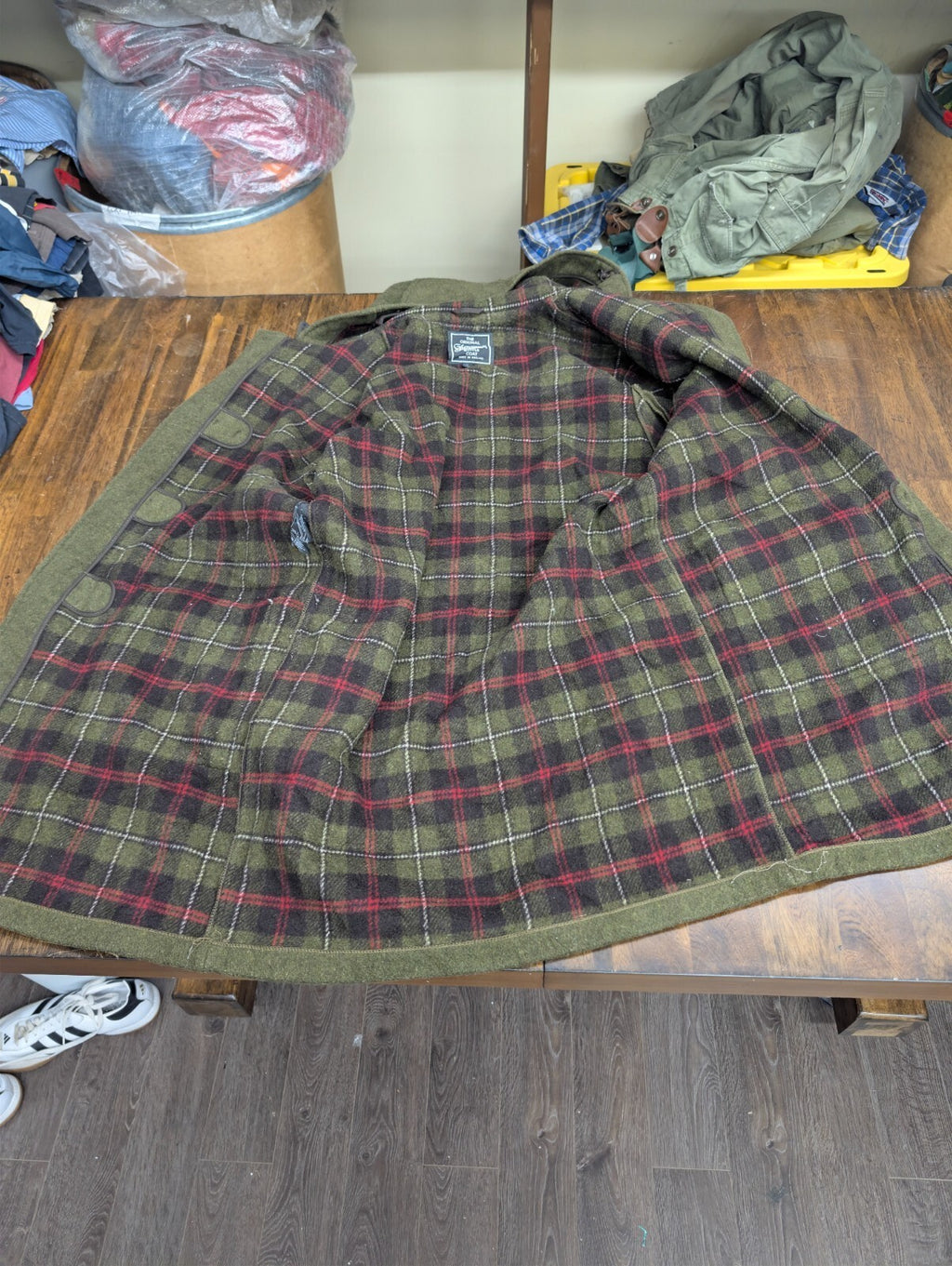 Gloverall Duffle Coat Olive Wool Hooded Jacket UK 44 58 Char