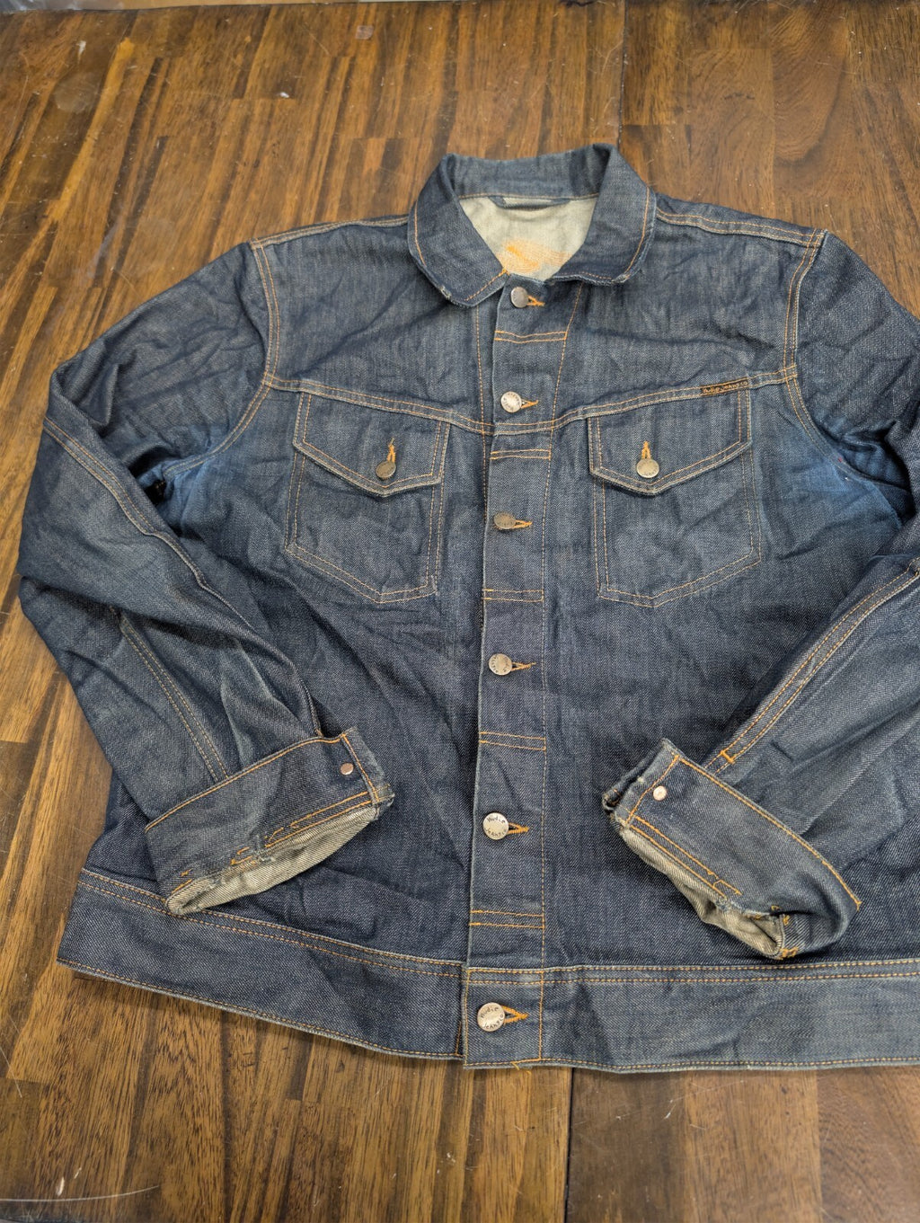 Nudie Jeans Conny Organic Dry Blue Denim Jacket Mens L Raw