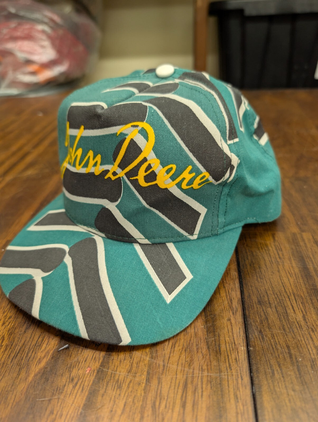 John Deere Swingster Snapback Hat AOP USA Made Yellow Brim