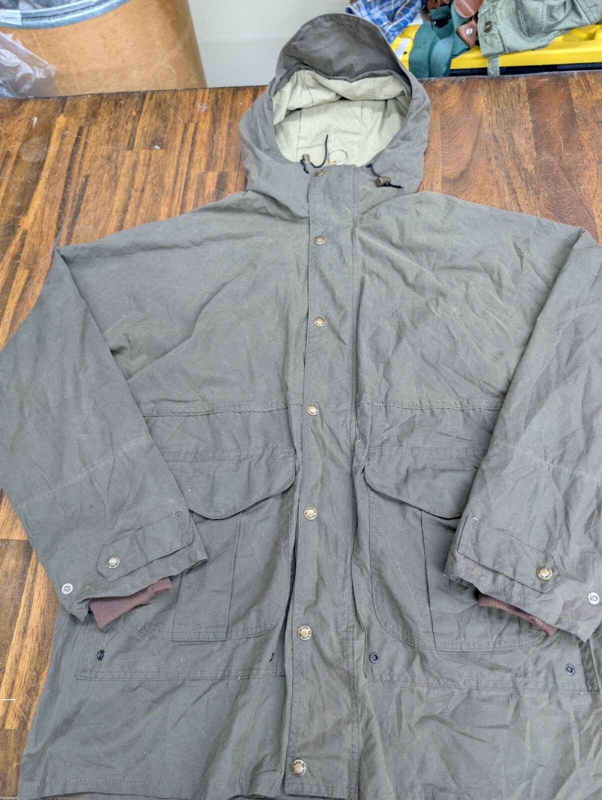 Filson Waxed Canvas Field Parka Jacket Hooded Large Olive
