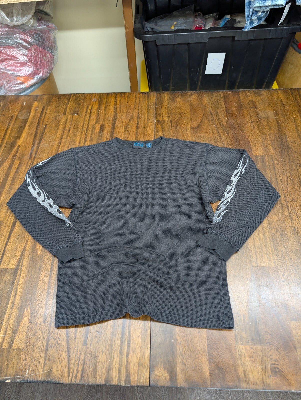 Vintage Y2K MT:2 Flame Print Waffle Knit Thermal Shirt XL