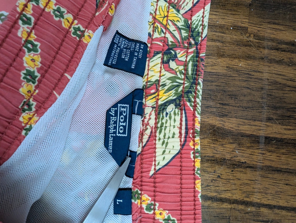 Polo Ralph Lauren Mens Hawaiian Swim Trunks Pink Floral L