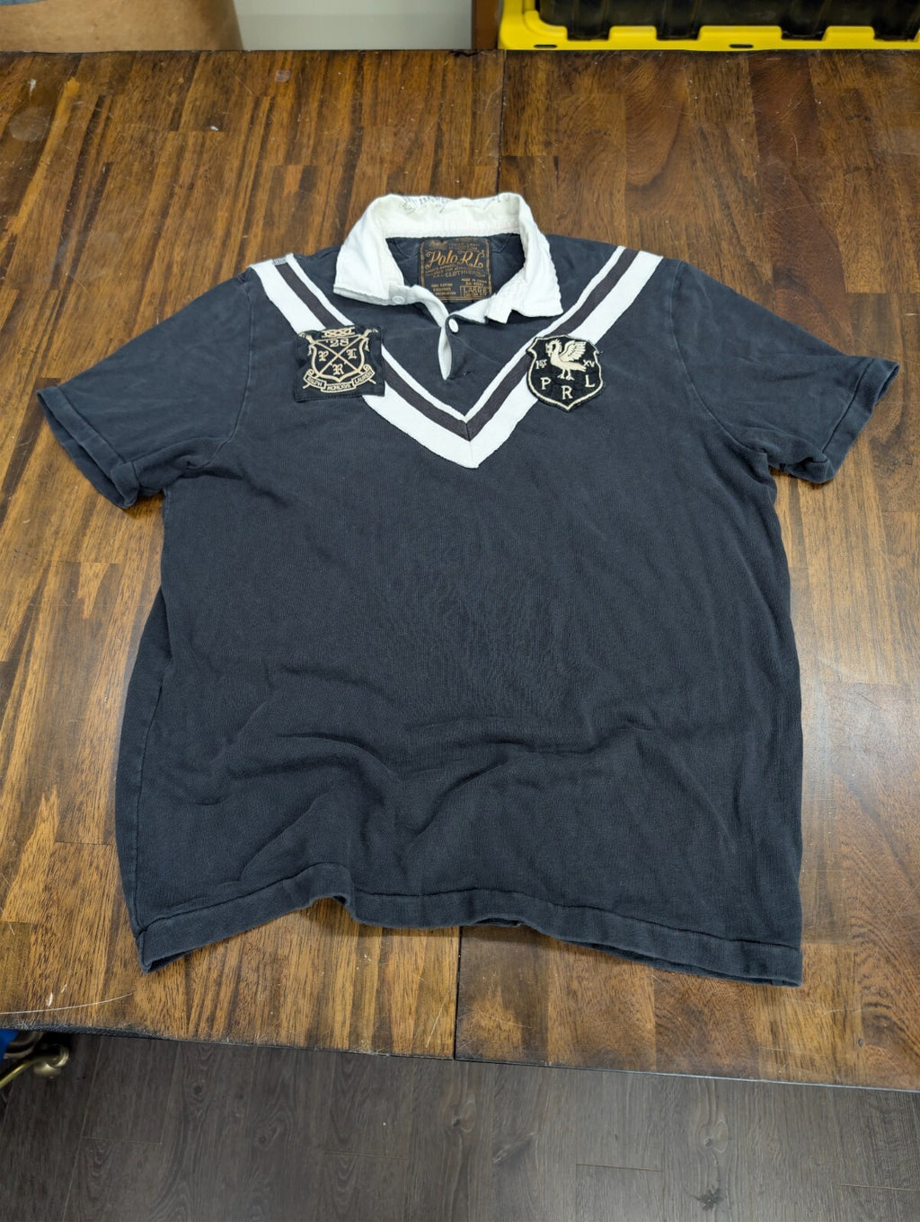 Polo Ralph Lauren Rugby Shirt Large Short Sleeve Patch Black