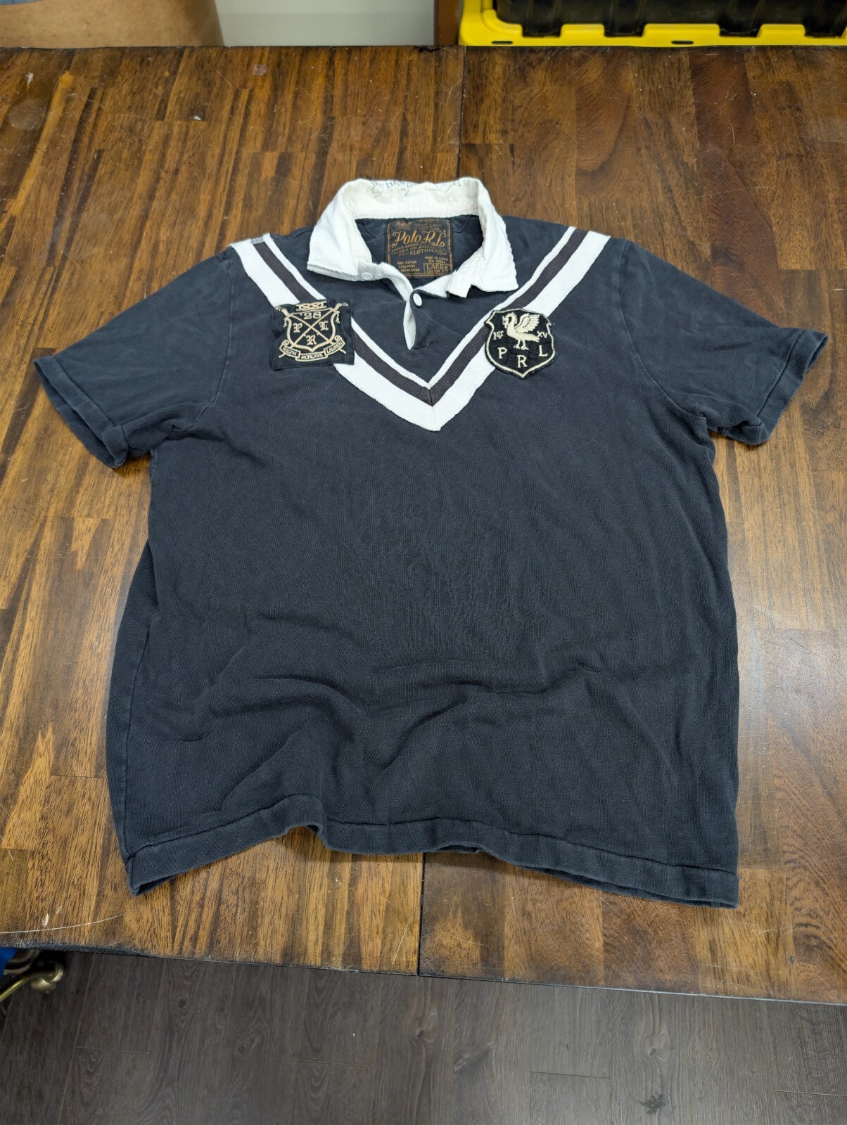 Polo Ralph Lauren Rugby Shirt Large Short Sleeve Patch Black