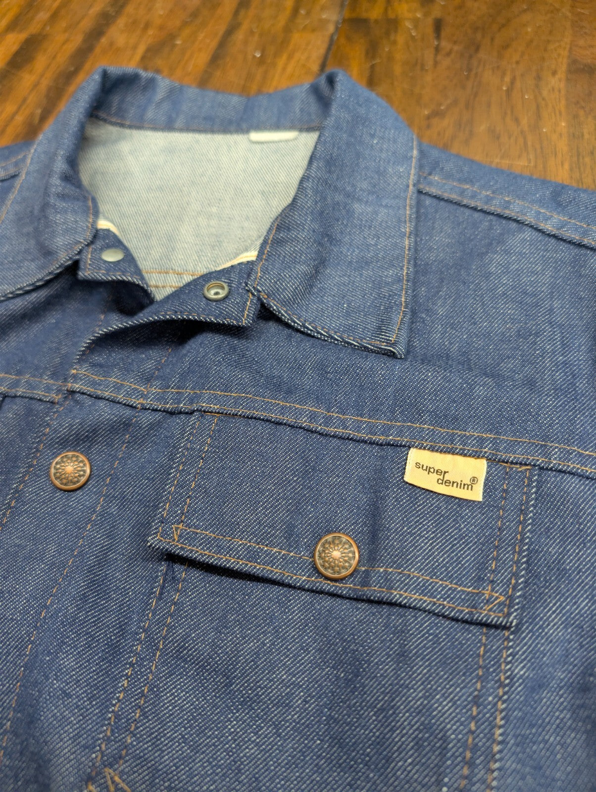 Super Denim Vintage Selvedge Jean Jacket Snap Front Blue S