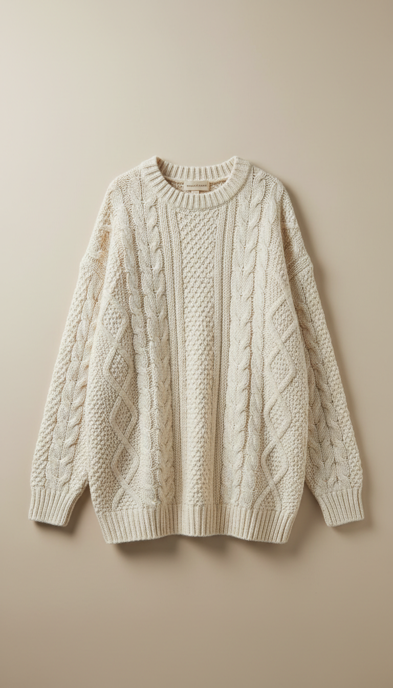 1980s oversized cream cable-knit sweater