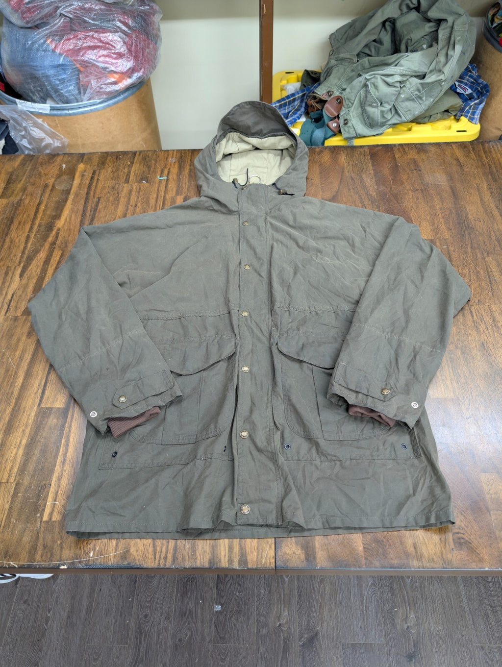 Filson Waxed Canvas Field Parka Jacket Hooded Large Olive