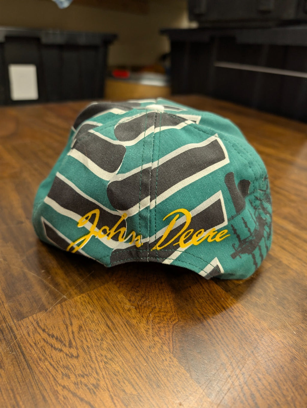 John Deere Swingster Snapback Hat AOP USA Made Yellow Brim