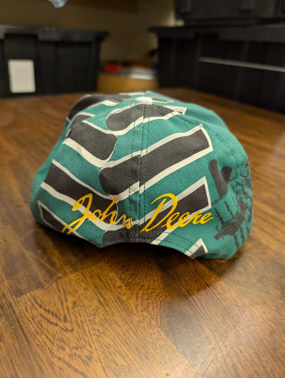 John Deere Swingster Snapback Hat AOP USA Made Yellow Brim