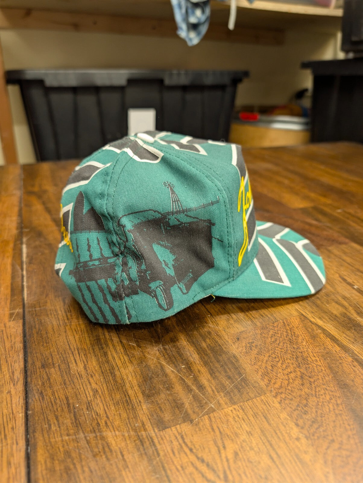 John Deere Swingster Snapback Hat AOP USA Made Yellow Brim