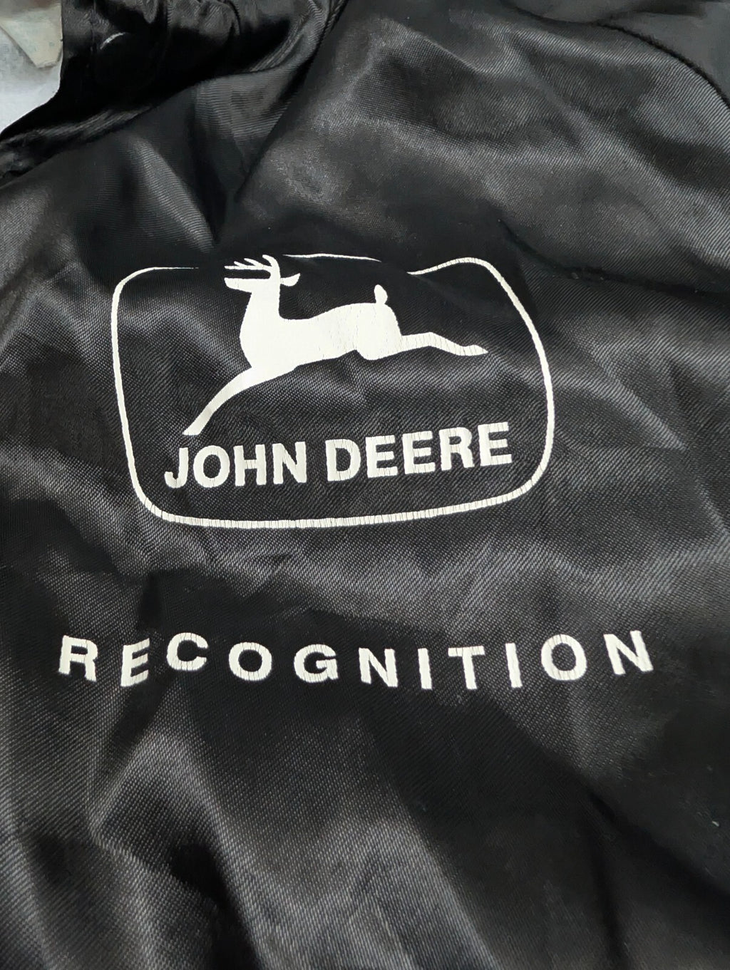 John Deere WestArk Satin Bomber Jacket Vintage USA Black XL