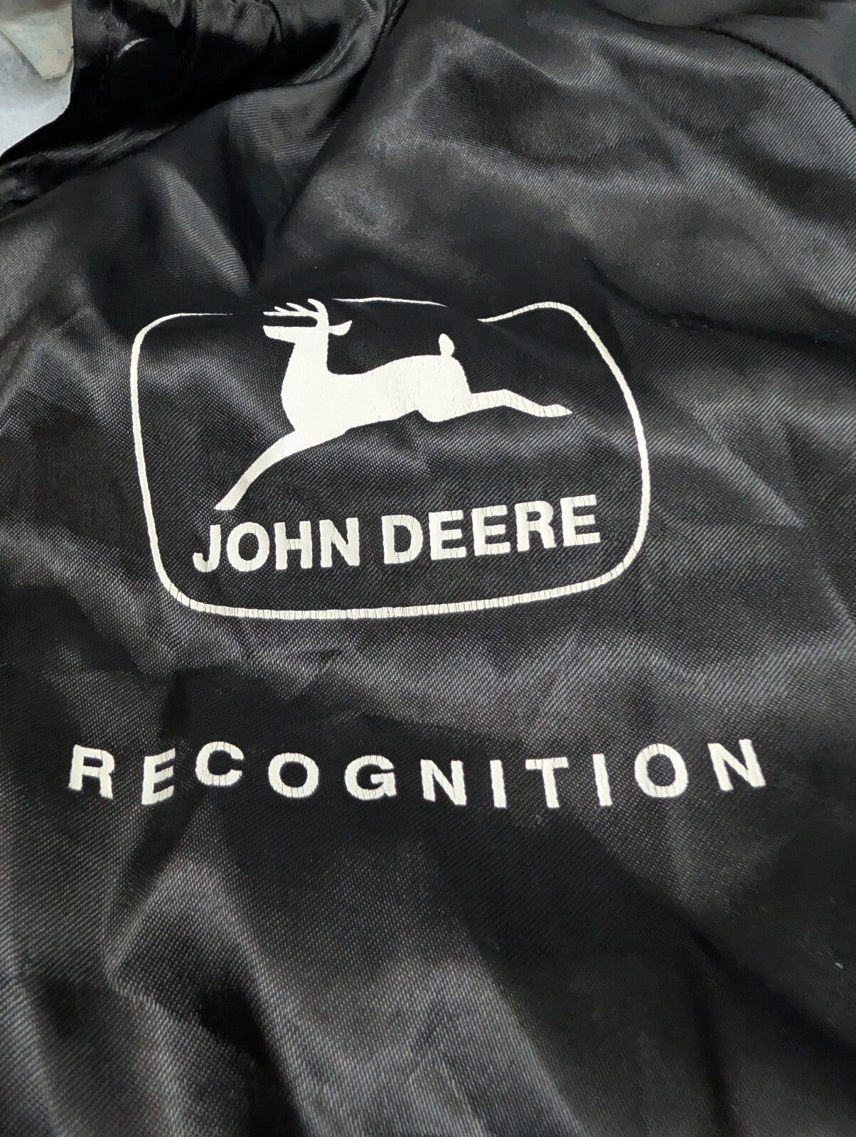 John Deere WestArk Satin Bomber Jacket Vintage USA Black XL