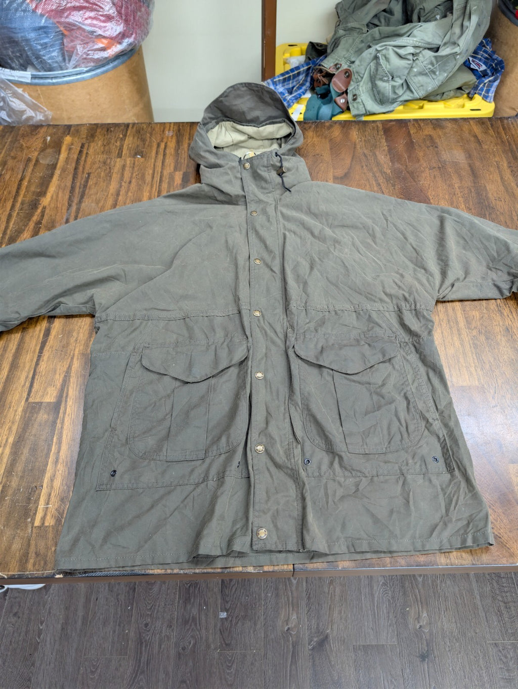 Filson Waxed Canvas Field Parka Jacket Hooded Large Olive
