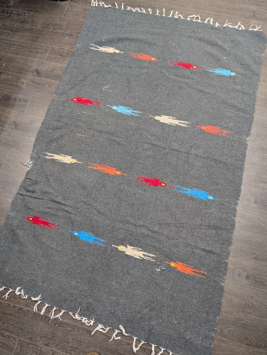 Vintage Zapotec Style Yei Rug Mexican Wool Blanket 75x47