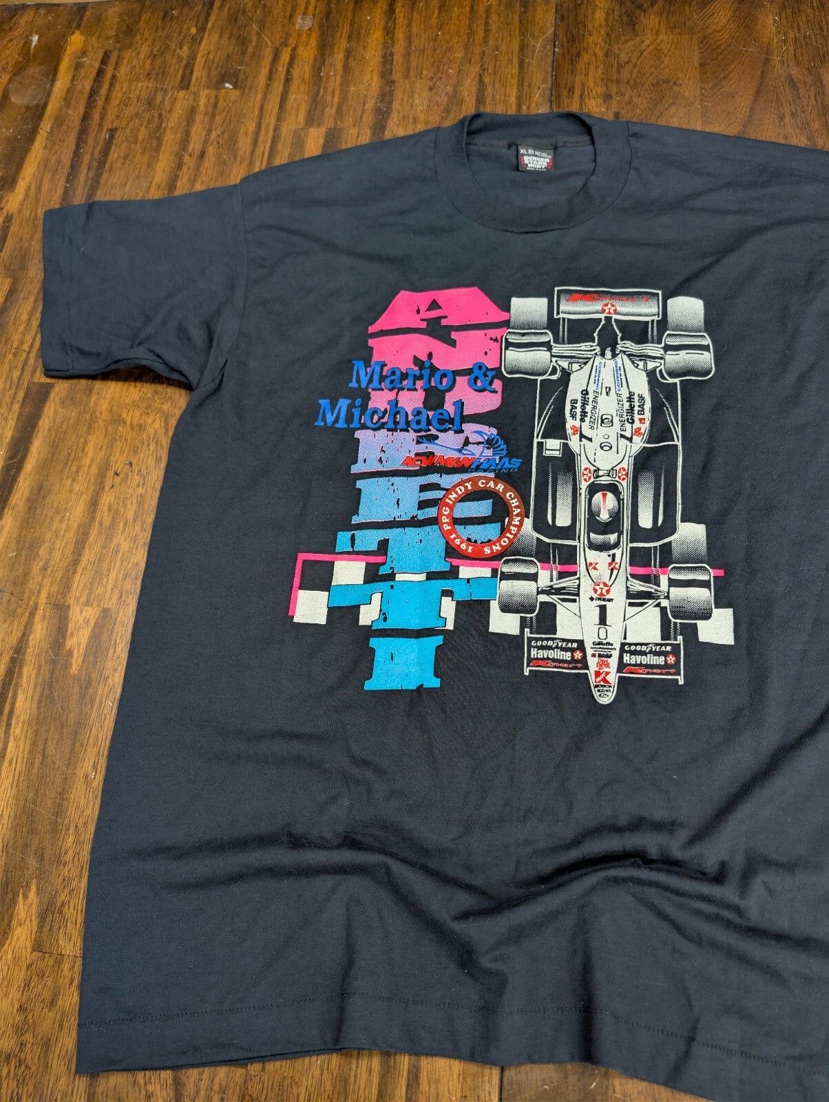 Mario & Michael Andretti Screen Stars Racing Tee XL Vintage