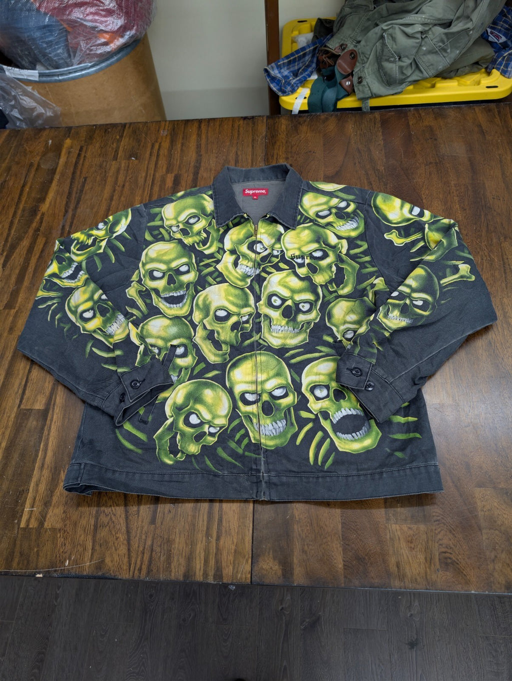 Supreme Skull Pile Denim Work Jacket Liquid Blue Green XL