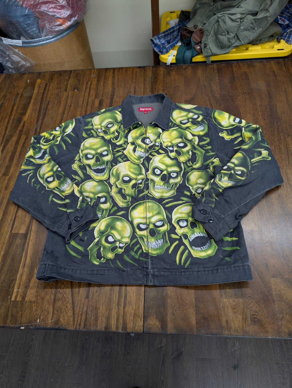 Supreme Skull Pile Denim Work Jacket Liquid Blue Green XL